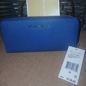 Nwt Authentic Michael Kors Jet Set Royal Blue Zip-Around Wallet